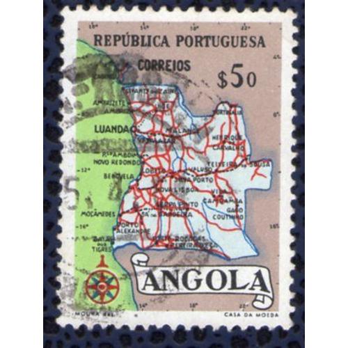 Angola 1955 Oblitéré Rond Used Carte Géographique Mappe $50