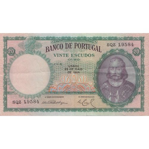 Billet De 20 Escudos, 25-05-1954,Type Dom Antonio Luiz De Menezes, Banque Du Portugal.