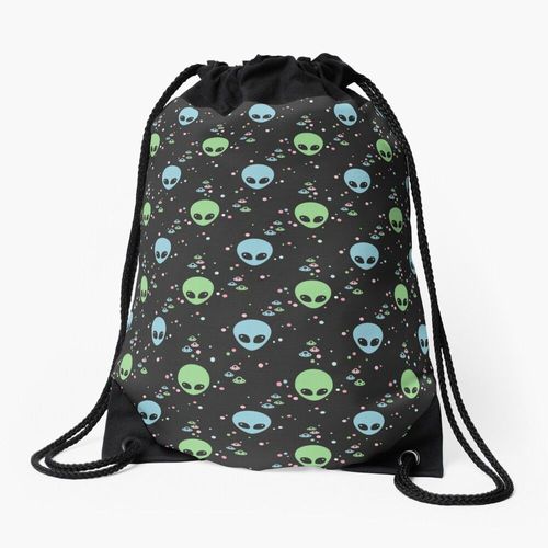 Sac à dos Têtes d'extraterrestres vertes et bleues avec des ovnis Sac à cordon pour le sport cadeau