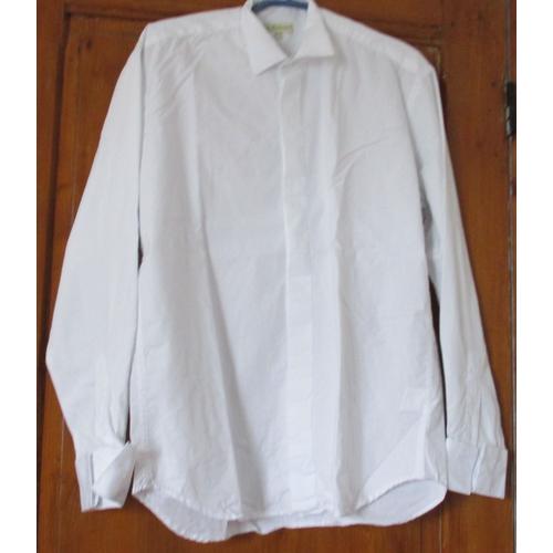 Chemise Légère Blanche In Extenso - Manches Longues À Poignets Boutonnés - Petit Col Pointu - Bas Arrondi - Taille 37/38 - Coton Et Polyester