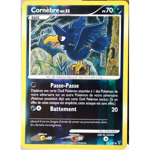 Carte Pokémon 72/147 Cornèbre 70 Pv Platine Vs Neuf Fr