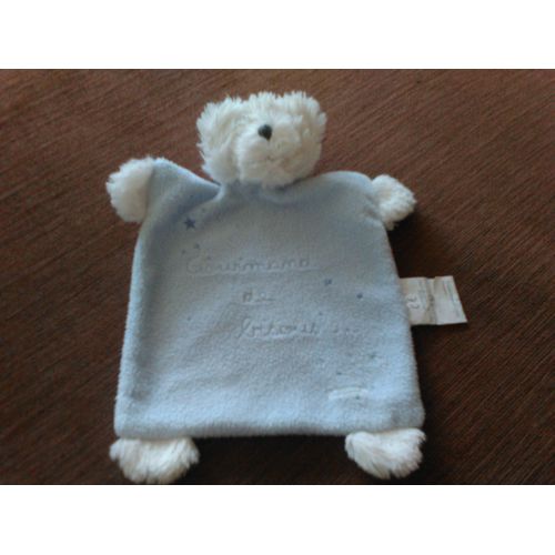 Doudou Plat Ours Blanc Et Bleu Gourmand De Bisous Absorba