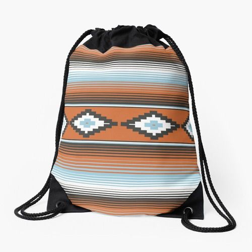 Sac à dos Serape mexicain moderne en marron et bleu Sac à cordon pour le sport cadeau