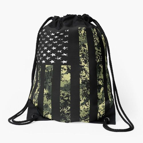 Sac à dos Drapeau américain camouflage Sac à cordon pour le sport cadeau