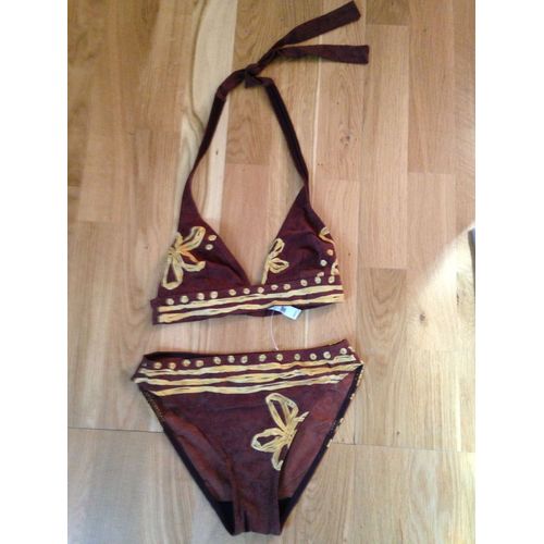 Très Beau Maillot De Bain 2pièces Rasurel T1 (36) / Marron & Or - Pas Porté !