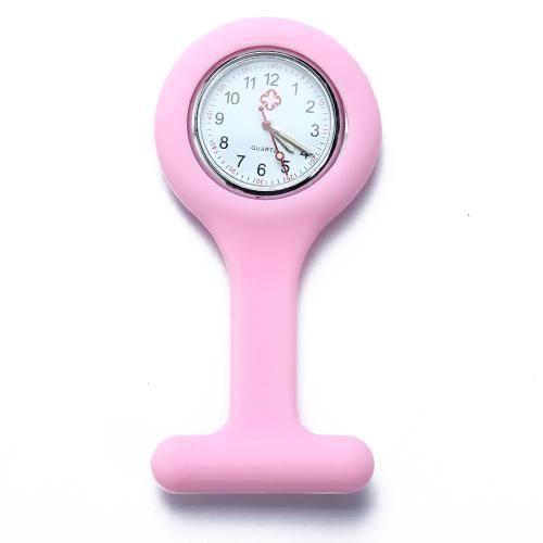 Montre Infirmière Poche À Quartz Rond En Silicone Rose Avec Broche Epingle Clip