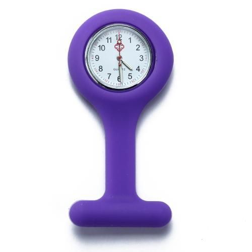 Montre Infirmière Poche À Quartz En Silicone Violet Avec Broche Epingle Clip