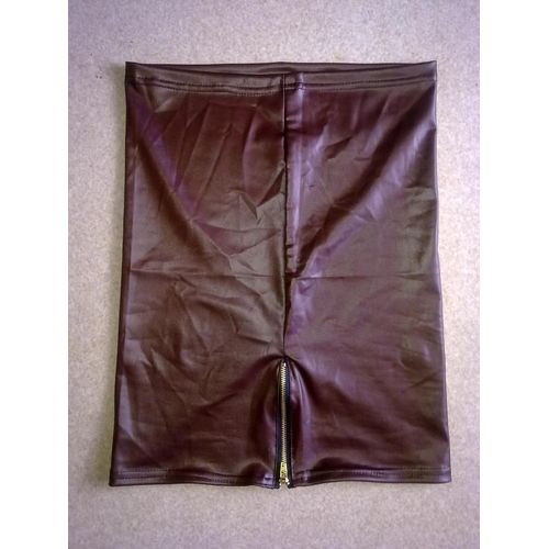 Jupe Simili Cuir Chocolat À Zip - T38