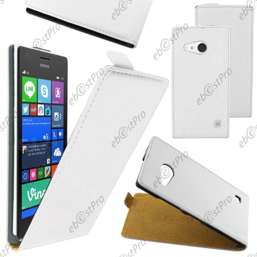 Ebeststar ® Housse Coque Etui En Pu Cuir À Rabat Ultra Fine (Slim Case) Pour Nokia Lumia 735 730 Dual, Couleur Blanc + Film Protection D'écran