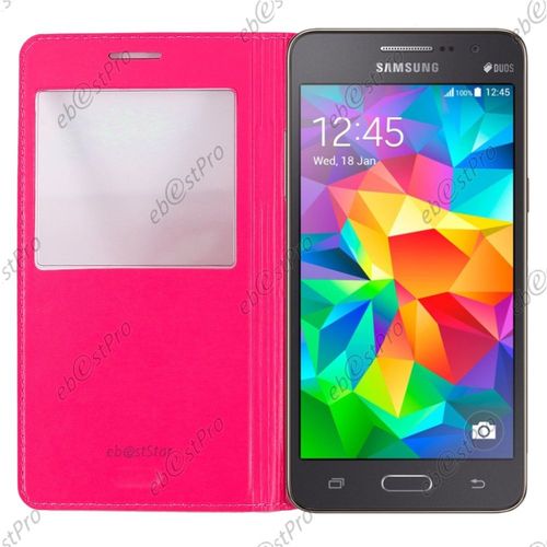 Ebeststar ® Housse Pochette Protection Coque Type S-View Portefeuille Livre Pour Samsung Galaxy Grand Prime Sm-G530f Sm-G530h, Couleur Rose + Film Protection D'écran