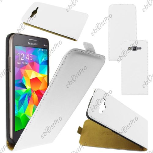Ebeststar ® Housse Coque Etui En Pu Cuir À Rabat Ultra Fine (Slim Case) Pour Samsung Galaxy Grand Prime Sm-G530f Sm-G530h, Couleur Blanc + Film Protection D'écran