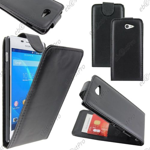 Ebeststar ® Housse Coque Etui Simili Cuir À Rabat Vertical Pour Sony Xperia M2 D2302 D2303, Couleur Noir + Film Protection D'écran
