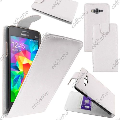 Ebeststar ® Housse Coque Etui Simili Cuir À Rabat Vertical Pour Samsung Galaxy Grand Prime Sm-G530f Sm-G530h, Couleur Blanc + Film Protection D'écran