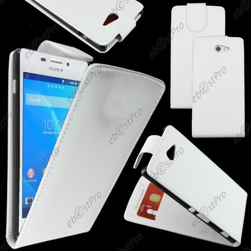 Ebeststar ® Housse Coque Etui Simili Cuir À Rabat Vertical Pour Sony Xperia M2 D2302 D2303, Couleur Blanc + Film Protection D'écran