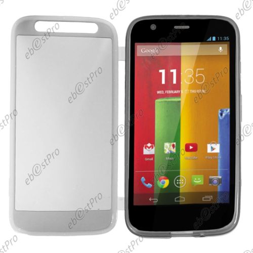 Ebeststar ® Coque Portefeuille À Rabat Housse Etui Livre Silicone Gel Pour Motorola Moto G, Xt1032, Couleur Transparent + Film Protection D'écran