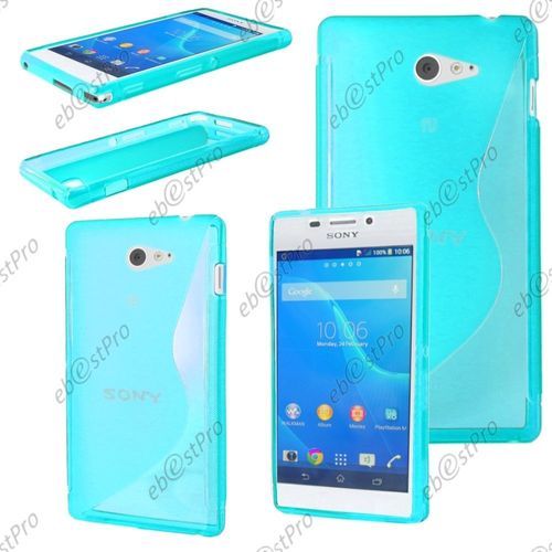 Ebeststar ® Coque S-Line Silicone Gel Motif Vague Housse Etui Protection Souple Pour Sony Xperia M2 D2302 D2303, Couleur Bleu + Film Protection D'écran