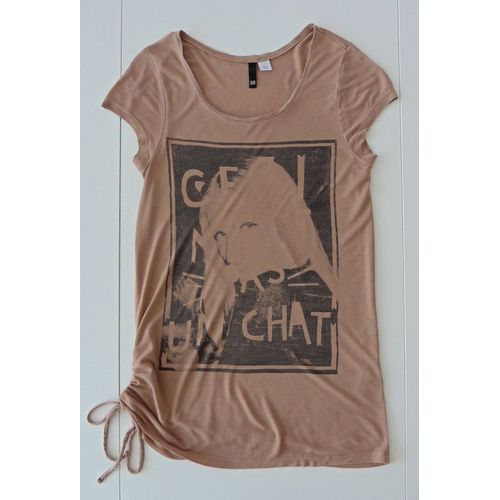 T-Shirt Marron Imprimé Visage De Femme. Divided Pour H&m. Taille 38