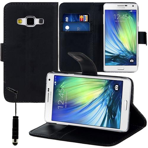 Etui Portefeuille Pour Samsung Galaxy A7 5.5" Support Video Cuir Pu - Noir + Mini Stylet