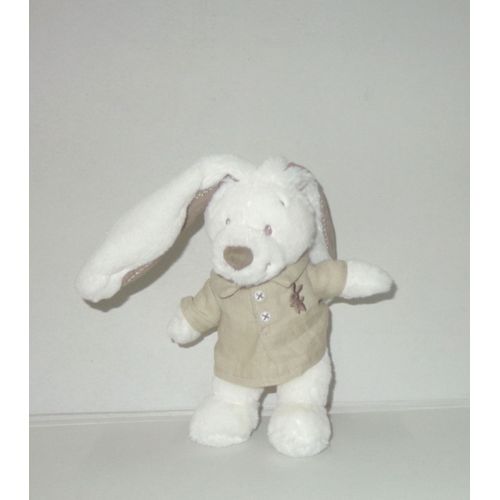 Doudou Pommette Lapin Blanc Veste Grise