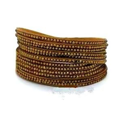 Bracelet 6 Rangs Double Tour Strass Marron