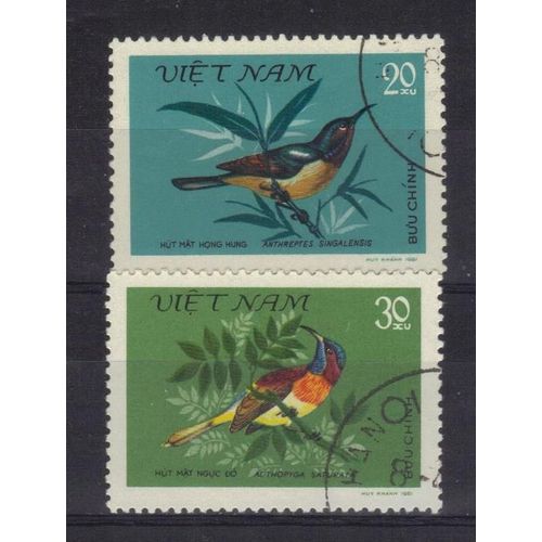 Vietnam 1981 : Faune : Oiseaux Suceurs De Nectar - Série De 2 Timbres Oblitérés