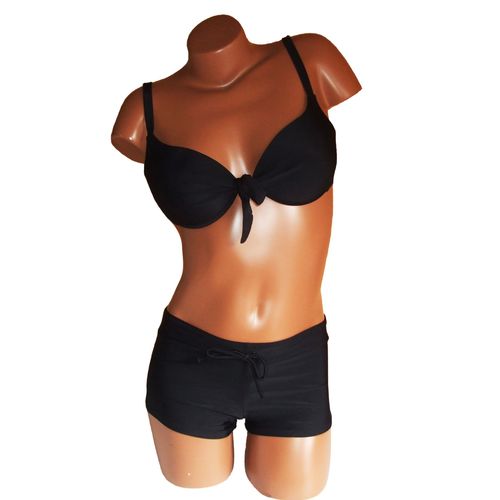 Maillot De Bain Femme 2 Pièces Bikini Ampliforme Et Shorty Noir