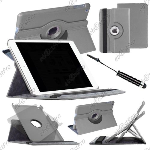 Ebeststar ® Housse Coque Etui Pu Cuir Rotatif Avec Support À Rotation 360° Pour Apple Ipad Mini 3, Mini 2 Retina, Mini 1, Couleur Gris + Mini Stylet + Film Protection D'écran