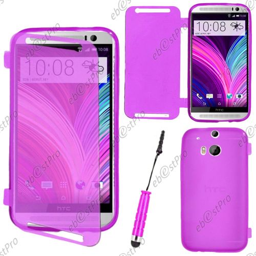 Ebeststar ® Housse Etui Coque Portefeuille Livre Silicone Gel Pour Htc One M8 2014, Couleur Violet + Mini Stylet + Film Protection D'écran