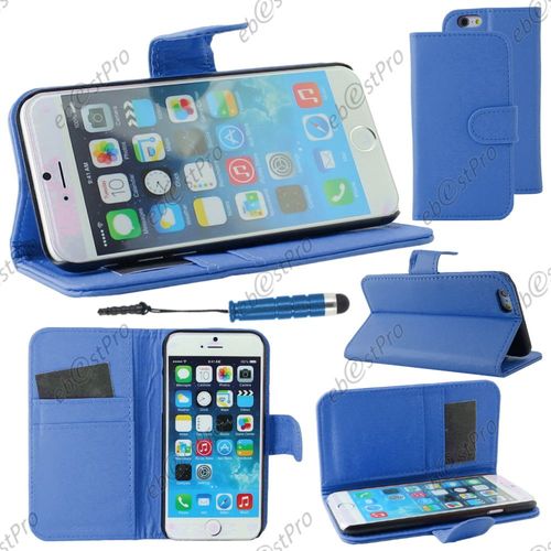 Ebeststar ® Housse Coque Etui Portefeuille Folio Book Livre Simili Cuir Pour Apple Iphone 6 Plus Écran 5,5", Couleur Bleu + Mini Stylet + Film Protection D'écran