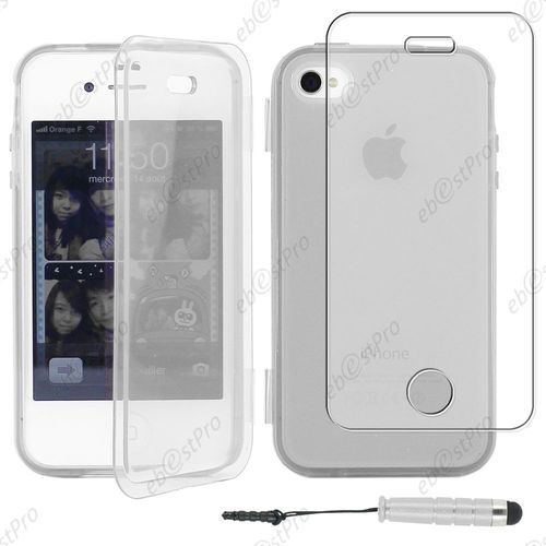 Ebeststar ® Housse Etui Coque Portefeuille Livre Silicone Gel Pour Apple Iphone 4s, 4, Couleur Transparent + Mini Stylet + Film Protection D'écran