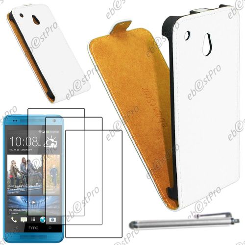 Ebeststar ® Housse Coque Etui En Pu Cuir À Rabat Ultra Fine (Slim Case) Pour Htc One Mini, Couleur Blanc + Stylet 3 Film