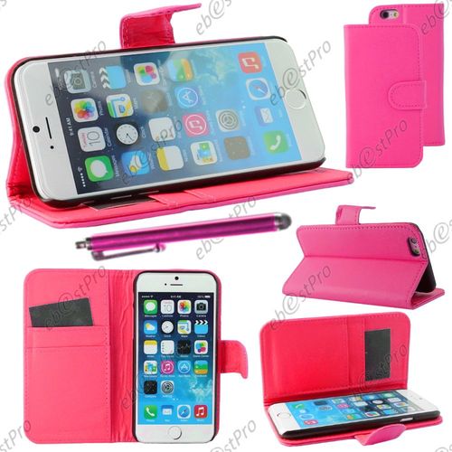 Ebeststar ® Housse Coque Etui Portefeuille Folio Book Livre Simili Cuir Pour Apple Iphone 6 Écran 4,7", Couleur Rose + Stylet + Film Protection D'écran