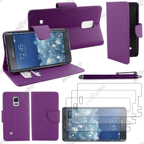 Ebeststar ® Housse Coque Etui Portefeuille Folio Book Livre Simili Cuir Pour Samsung Galaxy Note Edge, Couleur Violet + Stylet 3 Film