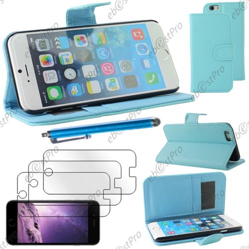 Ebeststar ® Housse Coque Etui Portefeuille Folio Book Livre Simili Cuir Pour Apple Iphone 6 Plus Écran 5,5", Couleur Bleu + Stylet 3 Film