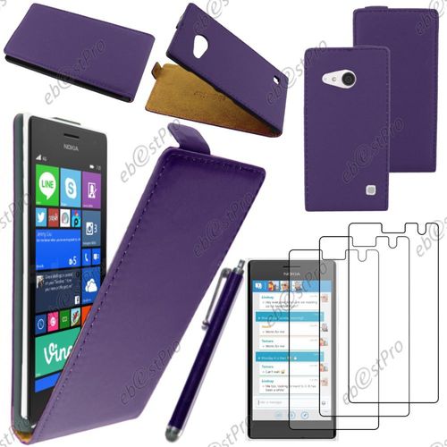 Ebeststar ® Housse Coque Etui En Pu Cuir À Rabat Ultra Fine (Slim Case) Pour Nokia Lumia 735 730 Dual, Couleur Violet + Stylet 3 Film
