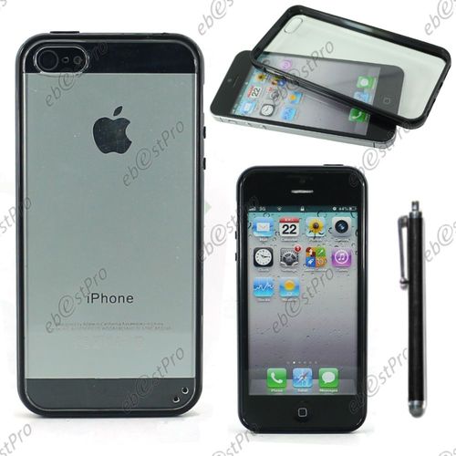 Ebeststar ® Coque Hybride Rigide Crystale Avec Contour Bumper Silicone Gel Pour Apple Iphone 5s, 5, Couleur Noir + Stylet + Film Protection D'écran