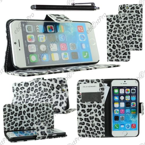 Ebeststar ® Housse Coque Etui Portefeuille Pu Cuir Folio Book Livre Motif Leopard Pour Apple Iphone 6 Plus Écran 5,5", Couleur Noir + Stylet + Film Protection D'écran