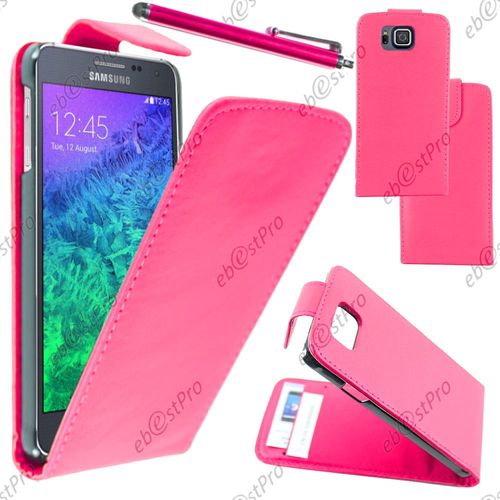 Ebeststar ® Housse Coque Etui Simili Cuir À Rabat Vertical Pour Samsung Galaxy Alpha Sm-G850f, Couleur Rose + Stylet + Film Protection D'écran