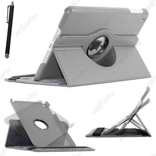 Ebeststar ® Housse Coque Etui Pu Cuir Rotatif Avec Support À Rotation 360° Pour Apple Ipad Mini 3, Mini 2 Retina, Mini 1, Couleur Gris + Stylet + Film Protection D'écran