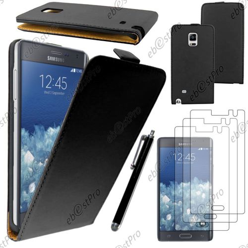 Ebeststar ® Housse Coque Etui En Pu Cuir À Rabat Ultra Fine (Slim Case) Pour Samsung Galaxy Note Edge, Couleur Noir + Stylet 3 Film