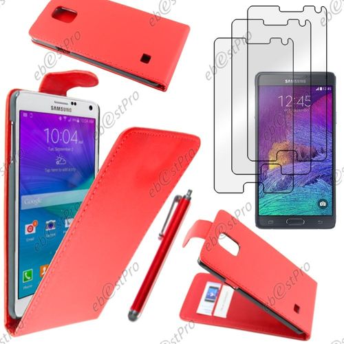 Ebeststar ® Housse Coque Etui Simili Cuir À Rabat Vertical Pour Samsung Galaxy Note 4 N910f, Couleur Rouge + Stylet 3 Film
