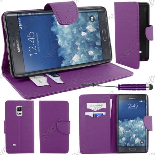 Ebeststar ® Housse Coque Etui Portefeuille Folio Book Livre Simili Cuir Pour Samsung Galaxy Note Edge, Couleur Violet + Mini Stylet + Film Protection D'écran