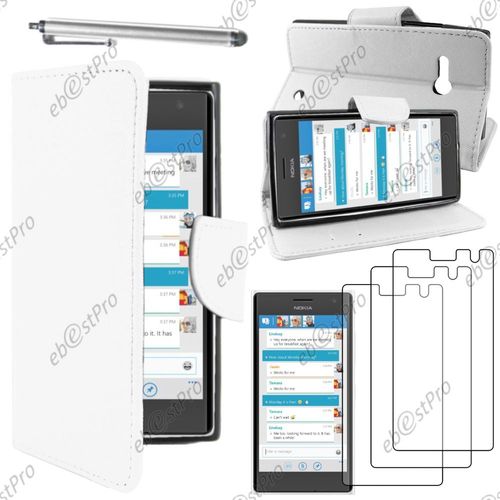 Ebeststar ® Housse Coque Etui Portefeuille Folio Book Livre Simili Cuir Pour Nokia Lumia 735 730 Dual, Couleur Blanc + Stylet 3 Film