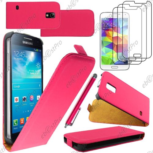 Ebeststar ® Housse Coque Etui En Pu Cuir À Rabat Ultra Fine (Slim Case) Pour Samsung Galaxy S5 Mini Sm-G800 G800f G800h, Couleur Rose + Stylet 3 Film