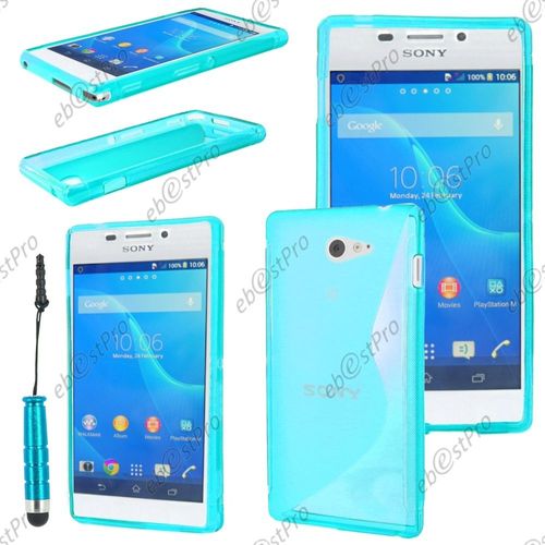 Ebeststar ® Housse Etui Coque Silicone Gel Motif S-Line Protection Souple Pour Sony Xperia M2 D2302 D2303, Couleur Bleu + Mini Stylet + Film Protection D'écran