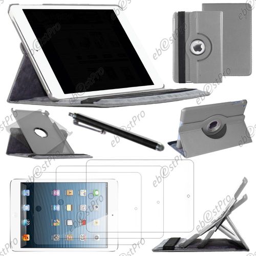 Ebeststar ® Housse Coque Etui Pu Cuir Rotatif Avec Support À Rotation 360° Pour Apple Ipad Mini 3, Mini 2 Retina, Mini 1, Couleur Gris + Stylet 3 Film