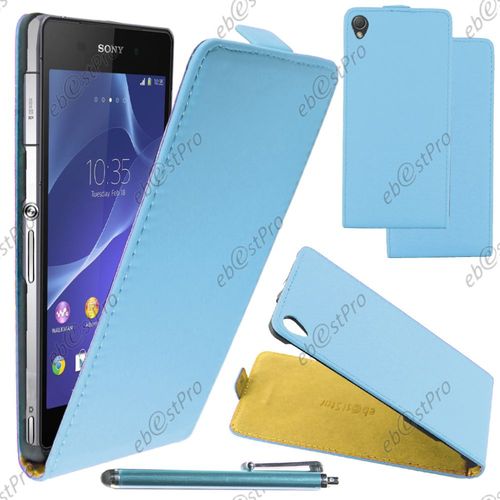 Ebeststar ® Housse Coque Etui En Pu Cuir À Rabat Ultra Fine (Slim Case) Pour Sony Xperia Z3 D6603, Couleur Bleu + Stylet + Film Protection D'écran