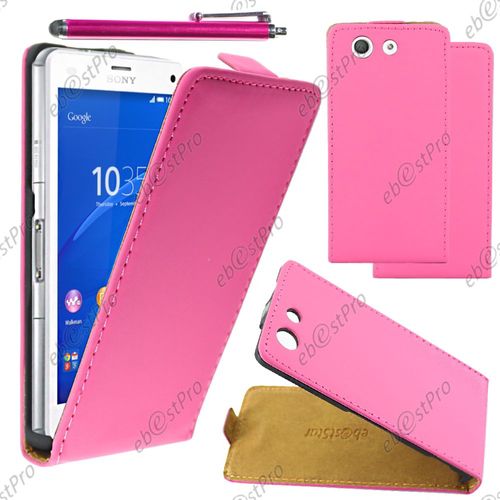 Ebeststar ® Housse Coque Etui En Pu Cuir À Rabat Ultra Fine (Slim Case) Pour Sony Xperia Z3 Compact, Couleur Rose + Stylet + Film Protection D'écran