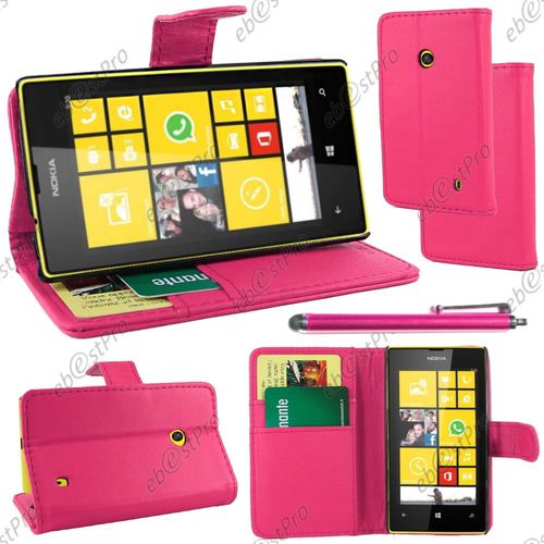 Ebeststar ® Housse Coque Etui Portefeuille Folio Book Livre Simili Cuir Pour Nokia Lumia 520, Couleur Rose + Stylet + Film Protection D'écran