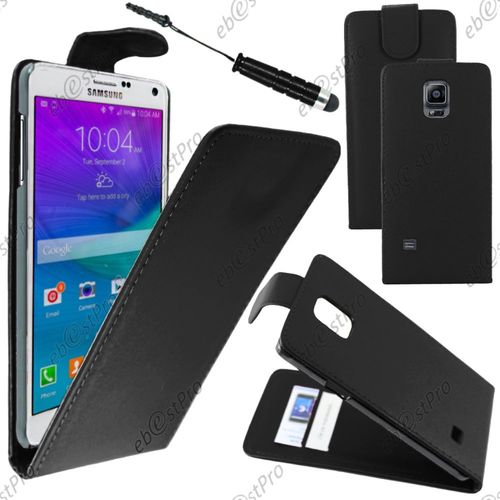 Ebeststar ® Housse Coque Etui Simili Cuir À Rabat Vertical Pour Samsung Galaxy Note 4 N910f, Couleur Noir + Mini Stylet + Film Protection D'écran